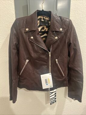 Bully Biker Jacket with Asymmetrical All Saints style Lambskin Brown Small $595